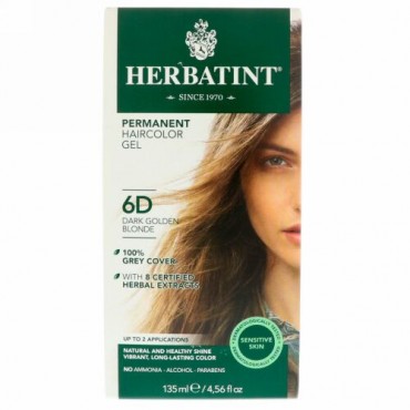 Herbatint, パーマネントヘアカラージェル、6D、ダークゴールデンブロンド、135 ml（4.56 fl oz）