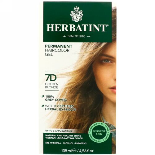 Herbatint, パーマネントヘアカラージェル、7D、ゴールデンブロンド、4.56 fl oz (135 ml)