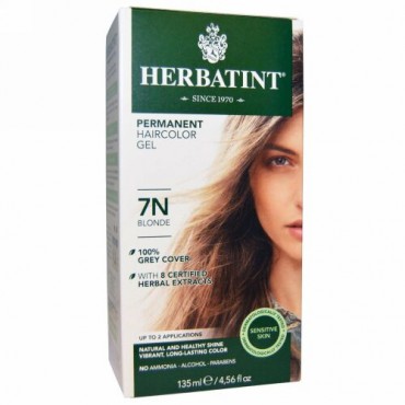 Herbatint, パーマネントへアカラージェル（Permanent Haircolor Gel）, 7N ブロンド,  4.56液量オンス（135 ml）
