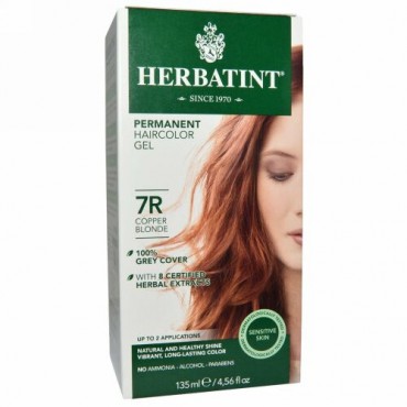 Herbatint, パーマネントへアカラージェル（Permanent Haircolor Gel）, 7R, 銅ブロンド（Copper Blonde）, 4.56液量オンス（135 ml）