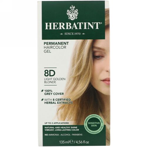 Herbatint, パーマネント・ハーバルカラージェル, 8D, ライト・ゴールデン・ブロンド, 4.56 液量オンス (135 ml) (Discontinued Item)
