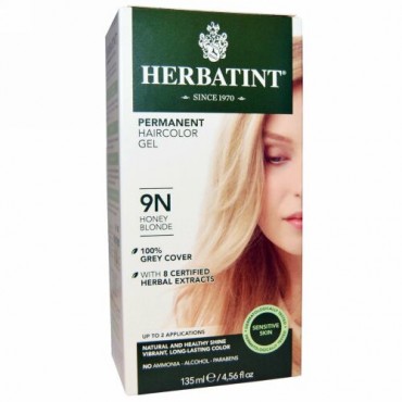Herbatint, パーマネント・ハーバルヘアカラー・ジェル、9N ハニーブロンズ、4.56 fl oz (135 ml)