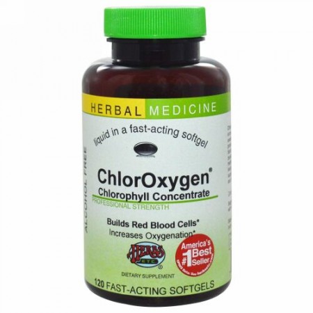 Herbs Etc., ChlorOxygen®（クロロ酸素）、クロロフィル濃縮物、ノンアルコール、120即効型ソフトゲル