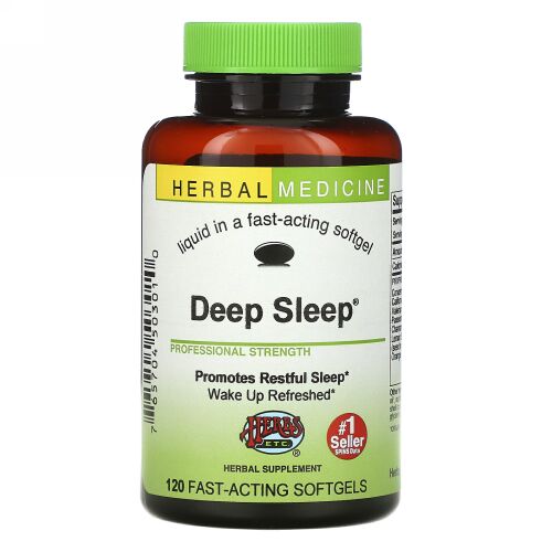 Herbs Etc., ディープスリープ、アルコールフリー、即効性ソフトジェル120粒