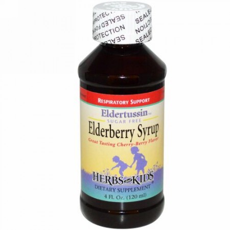 Herbs for Kids, シュガーフリーエルダーベリーシロップ、 チェリーベリーフレーバー、 4液量オンス (120 ml)