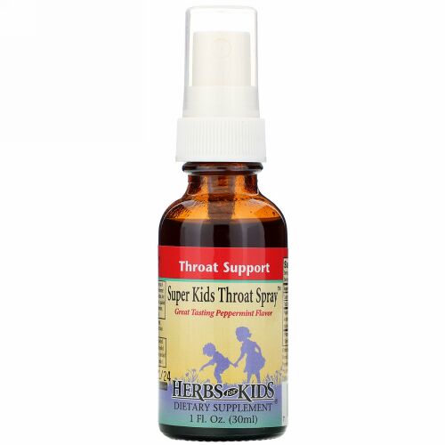 Herbs for Kids, Super Kids Throat Spray, Peppermint Flavor, 1 fl oz (30 ml)