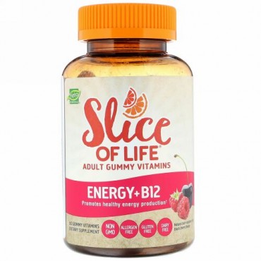Hero Nutritional Products, スライスオブライフ、大人用グミビタミン、エネルギー + ビタミンB12、天然フルーツの味、グミ60粒 (Discontinued Item)