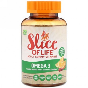 Hero Nutritional Products, スライス・オブ・ライフ、グミビタミン、オメガ3、 天然クランオレンジ味、60粒 (Discontinued Item)