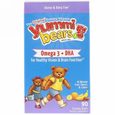 Hero Nutritional Products, Yummi Bears（ヤミーベアーズ）、オメガ3＋DHA、天然のフルーツ香料、グミベア90粒