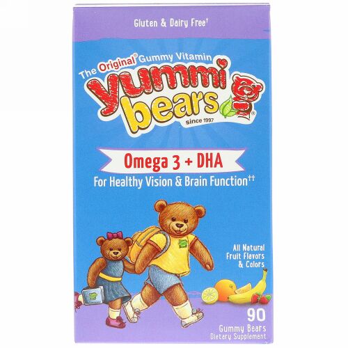 Hero Nutritional Products, Yummi Bears（ヤミーベアーズ）、オメガ3＋DHA、天然のフルーツ香料、グミベア90粒