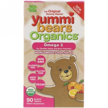 Hero Nutritional Products, ヤミーベアーズオーガニック、オメガ3、グミ90個入り (Discontinued Item)