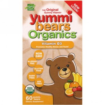 Hero Nutritional Products, ヤミーベアーズオーガニック、ビタミンD3、60粒 (Discontinued Item)