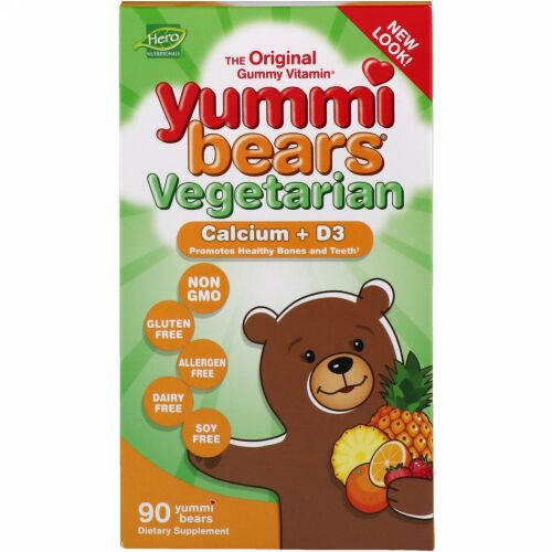 Hero Nutritional Products, ヤミーベアーズベジタリアン、カルシウム + D3、クマグミ90個
