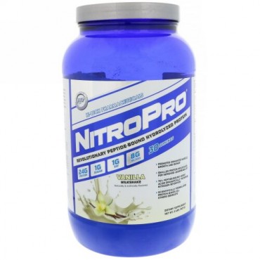 Hi Tech Pharmaceuticals, ニトロプロ、加水分解プロテイン、バニラミルクシェイク、2 lbs (907 g) (Discontinued Item)