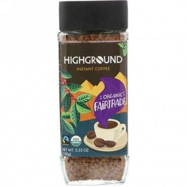 Highground Coffee, オーガニックインスタントコーヒー、ミディアム、3.53オンス (100 g)