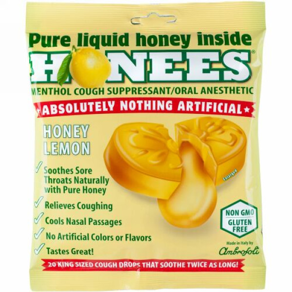 健康のための天然物 Honees 咳用ドロップ はちみつレモン味 個
