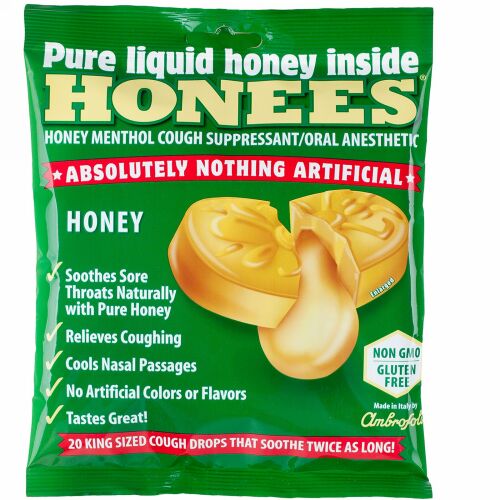 Honees, ハチミツメントール  ユーカリの鎮咳剤, 20個（咳ドロップ）
