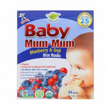 Hot Kid, Baby Mum-Mum、オーガニックライスラスク、ブルーベリー＆ゴジのライスラクス、24枚、各17.6 oz (50 g)