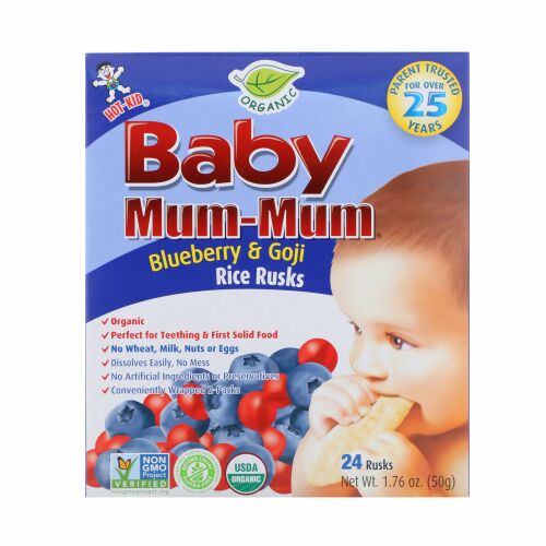 Hot Kid, Baby Mum-Mum、オーガニックライスラスク、ブルーベリー＆ゴジのライスラクス、24枚、各17.6 oz (50 g)