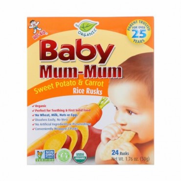 Hot Kid, ベビーマムマム, サツマイモとニンジンのライスラスク, 24個入り , 各1.76 oz (50 g)