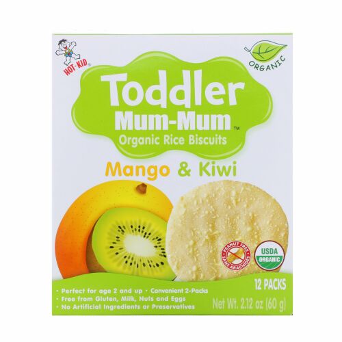 Hot Kid, トドラーマム-マム、オーガニックライスビスケット、マンゴー & キウイ、12パック、2.12オンス (60 g)