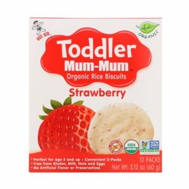 Hot Kid, トドラーマムマム、オーガニックライスビスケット、イチゴ、12袋、2.12 oz (60 g)