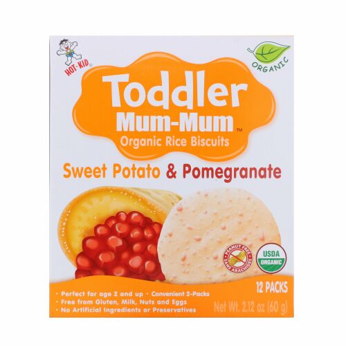 Hot Kid, 幼児マムマム、オーガニック・ライスビスケット、サツマイモとザクロ、12袋、2.12 oz (60 g)