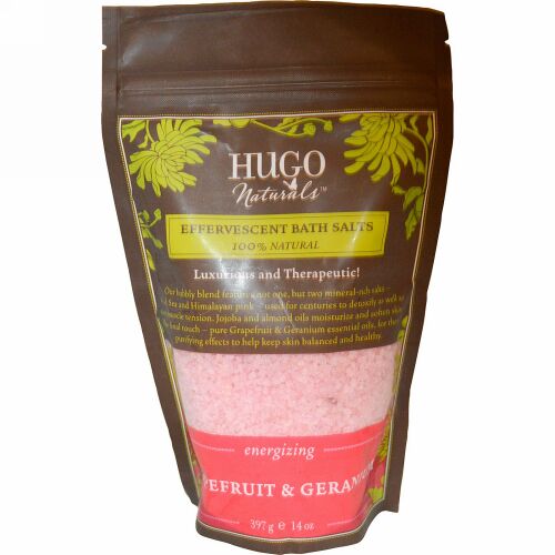 Hugo Naturals, 発泡性バスソルト、グレープフルーツ＆ゼラニウム、14オンス（397g） (Discontinued Item)