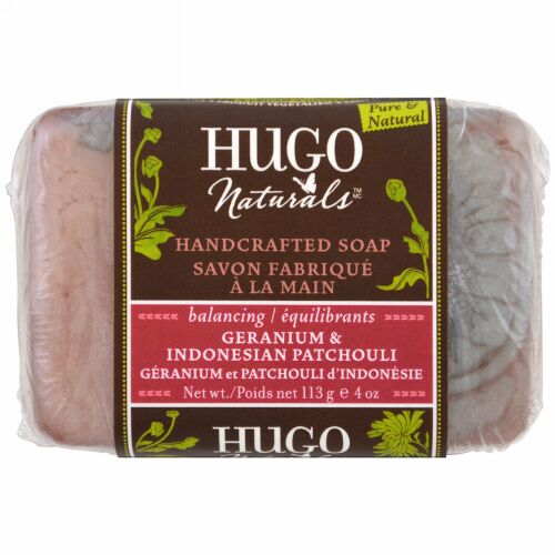 Hugo Naturals, 手作り石けん、 ゼラニウム&インドネシア パチュリー、 4 oz (113 g) (Discontinued Item)