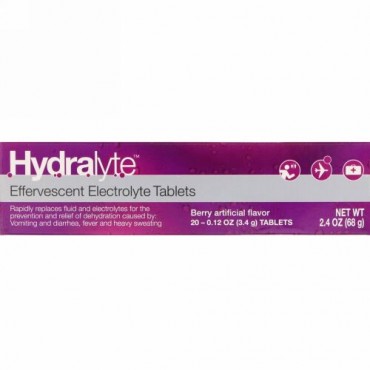 Hydralyte, 発泡性電解質、ベリー合成香料、20錠、2.4 oz (68 g)