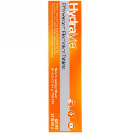 Hydralyte, 発泡性電解質、天然オレンジ風味、20錠、2.4 oz (68 g)