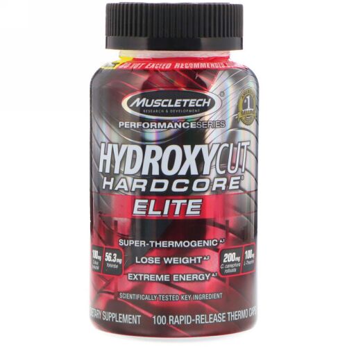 Hydroxycut, パフォーマンス・シリーズ、ハイドロキシカット・ハードコア、エリート、ラピッドリリース（即時放出）サーモキャップ100錠