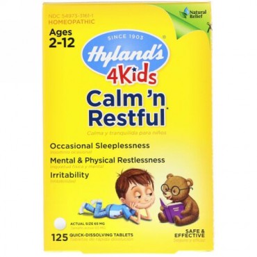 Hyland's, 4 Kids, Calm' n Restful, Ages 2-12, 125 Quick-Dissolving Tablets