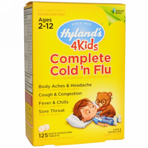Hyland's, 4 Kids, Complete Cold 'n Flu, Ages 2-12, 125 Quick-Dissolving Tablets (Discontinued Item)