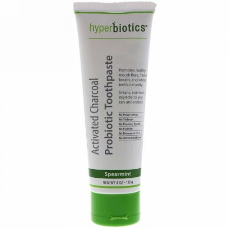 Hyperbiotics, 活性炭プロバイオティクスハミガキ、スペアミント、4 oz (113 g)