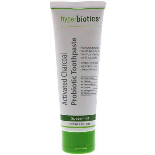 Hyperbiotics, 活性炭プロバイオティクスハミガキ、スペアミント、4 oz (113 g)