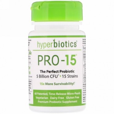 Hyperbiotics, プロ-15、パーフェクトなプロバイオティクス、50億CFU、60の特許、徐放性錠剤