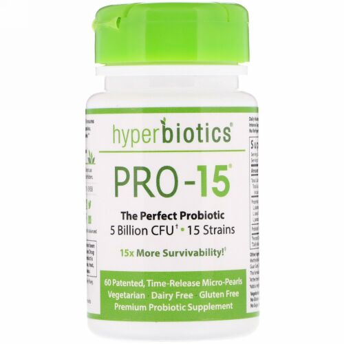 Hyperbiotics, プロ-15、パーフェクトなプロバイオティクス、50億CFU、60の特許、徐放性錠剤
