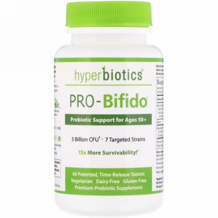 Hyperbiotics, プロ・ビフィド、50歳以上向けプロバイオティクス・サポート、タイムリリース・タブレット60錠