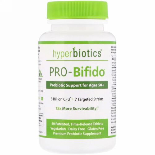 Hyperbiotics, プロ・ビフィド、50歳以上向けプロバイオティクス・サポート、タイムリリース・タブレット60錠