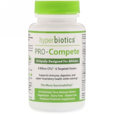 Hyperbiotics, PRO-Compete, Uniquely Designed for Athletes, 6 Billion CFU, 60 Time-Release Tablets (Discontinued Item)