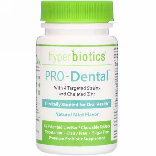 Hyperbiotics, PRO-Dental（プロデンタル）、天然ミント味、特許取得済みLiveBacチュアブルタブレット45粒