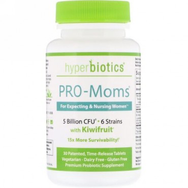 Hyperbiotics, PRO-Moms、キウイフルーツ配合、50億CFU（コロニー形成単位）、持続性タブレット 30錠
