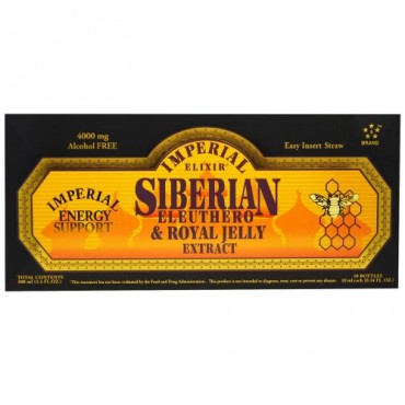 Imperial Elixir, シベリアン・エリューテロ＆ロイヤルゼリーエキス、アルコールフリー、4000 mg、10ボトル、0.34 液体オンス（10 ml）