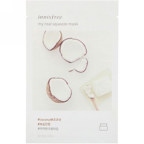 Innisfree, マイリアルスクイーズマスク、ココナッツ、1枚、0.67 fl oz (20 ml) (Discontinued Item)