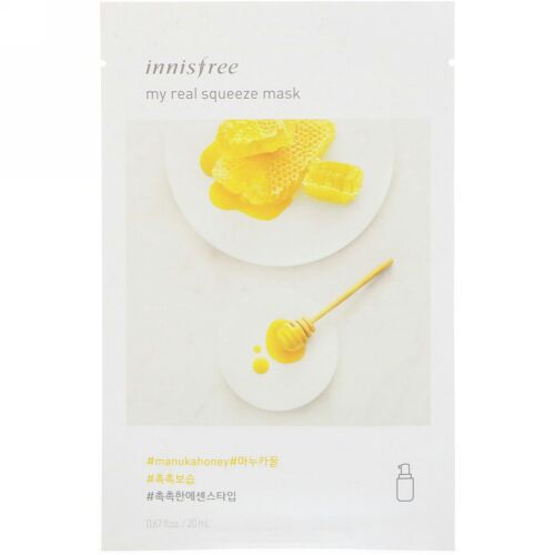 Innisfree, マイリアルスクイーズマスク、マヌカハニー、1枚、0.67 fl oz (20 ml) (Discontinued Item)
