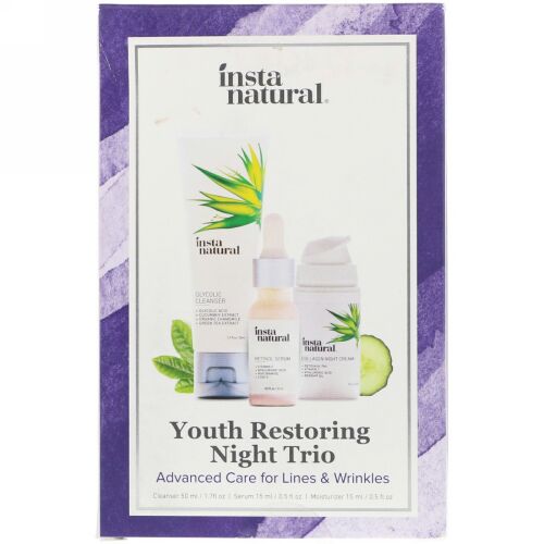 InstaNatural, 若返りナイトトリオ、小ジワ・シワ用アドバンスケア、3点セット (Discontinued Item)