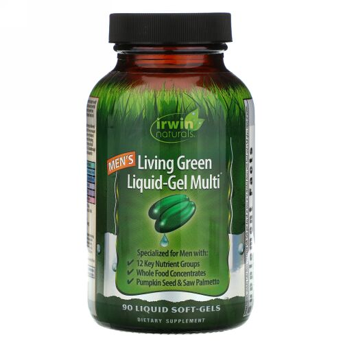Irwin Naturals, 男性用リビンググリーン・リキッドジェル・マルチ、90 リキッドソフトジェル