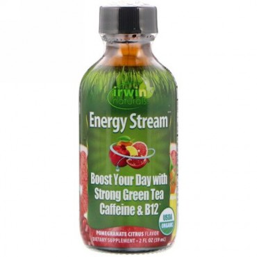 Irwin Naturals, オーガニック、エネルギーストリーム、ザクロシトラスフレーバー、2液量オンス (59 ml) (Discontinued Item)
