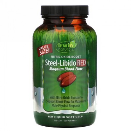 Irwin Naturals, スティールリビドー レッド（Steel-Libido Red）, 強力な血流, 150粒（液体ソフトゼリー）